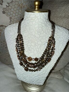 Sorrelli Multi-Strand Brown and Gold Beaded Necklace